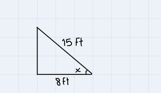 a 15 ft ladder leans against the side of a house. the bottom of the ladder is 8 ft-example-1