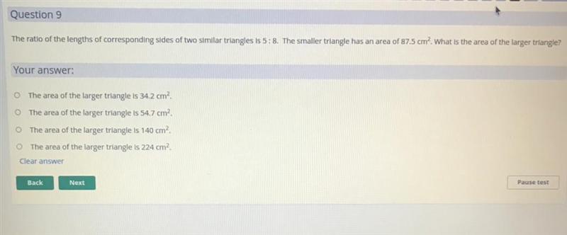 The ratio of the lengths of corresponding sides of two similar triangles is 5:8. The-example-1