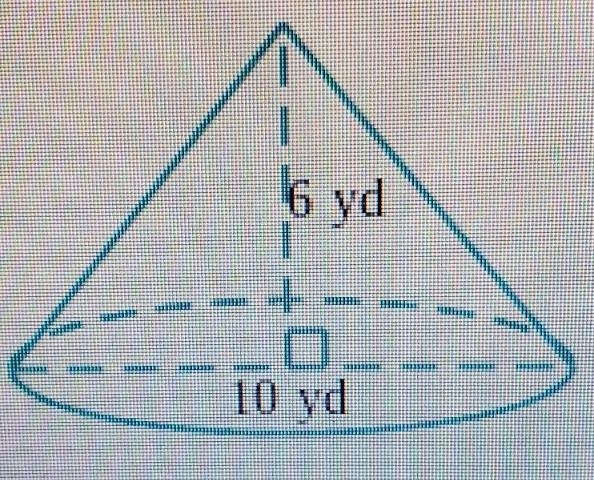 Find the volume of a conebase diameter of 10 ydheight 6 ydsuse the value 3.14 for-example-1