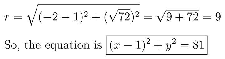 Write Equation of Circle from Key Features Determine the equation of the circle with-example-1