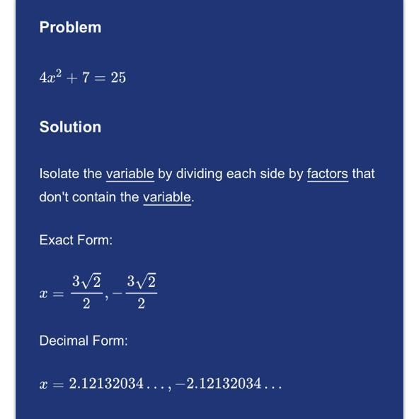 4. Solve the quadratic equation 4x² + 7 = 25.-example-1