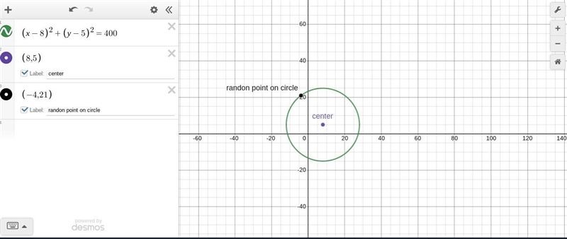 Determine the equation of the circle with center (8,5) containing the point (-4,21)-example-1