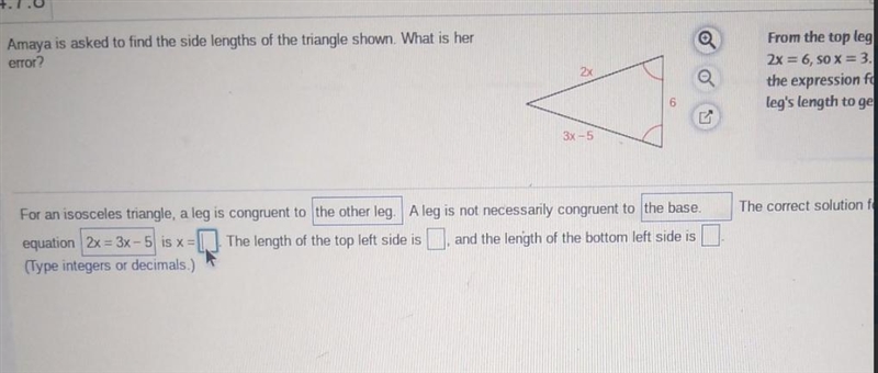 4.7.8 Question Help Amaya is asked to find the side lengths of the triangle shown-example-1