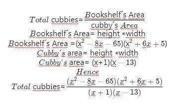 Write a rational expression to determine how many cubbies wide the bookshelf will-example-1