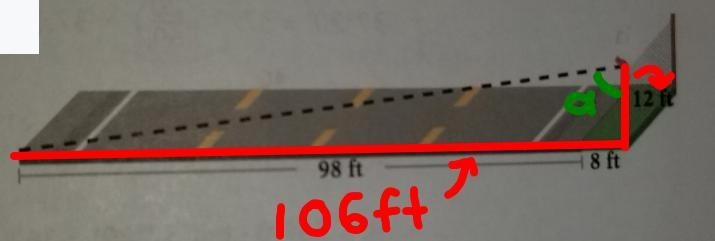 14. A bird is perched on a 12 ft fence which is 8 ft from a 98 ft-wide highway. If-example-3