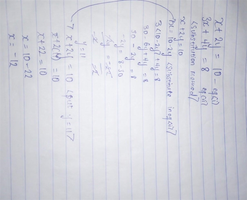 What is the solution to the system of equations? x + 2y = 10 3x + 4y = 8-example-1