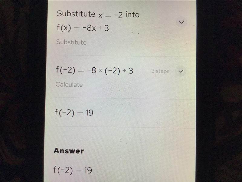 For the function f(x) = —8x + 3, determine f(—2).-example-1