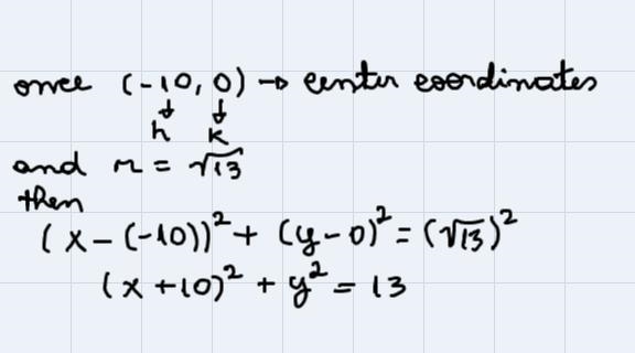 Write an equation in standard form of thecircle with the given properties.Center at-example-2