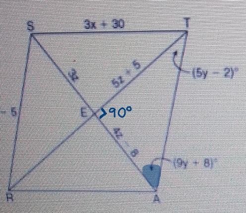 In the figure below, quadrilateral RATS is a rhombus with diagonals SA and TR interesting-example-4