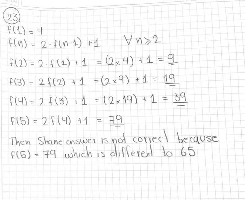 23. Explain the Error To find the 5th term of a sequence where f(1) = 4 and f(1) = 2.1(1 - 1) + 1 foreach-example-1