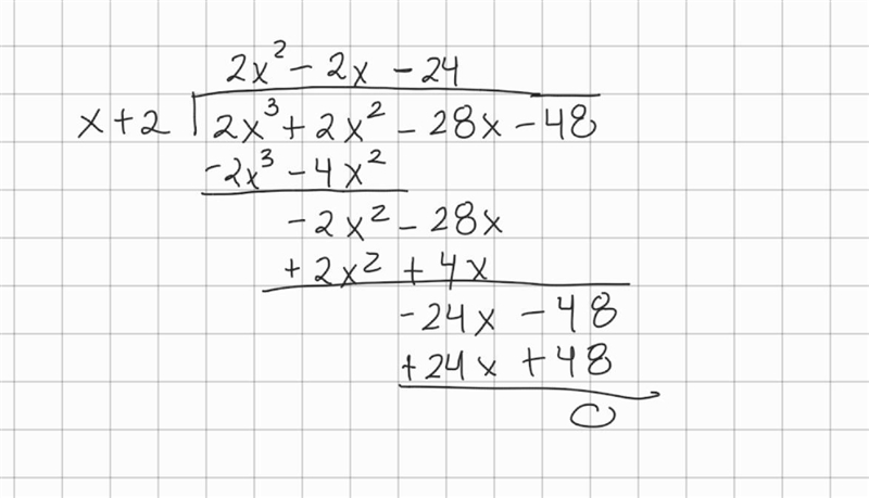 consider the polynomial g(x)=2x^3+2x^2-28x-48(A)Use synthetic division to rewrite-example-1