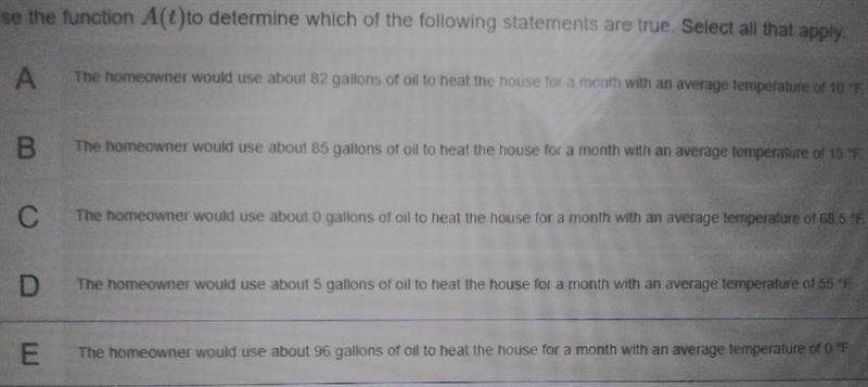 of oil A, in gallons used to heat the house per month for 5 months and the average-example-2