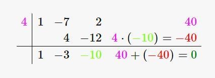 Find the factors of f(x), given that x = 4 is a zero.f(x) = x^3 − 7x^2 + 2x + 40 A-example-1