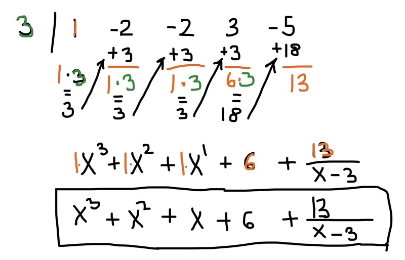 D₁ vide using x² - 2x² 2× +3× -5 by ×-3 using synthetic division. ​-example-1