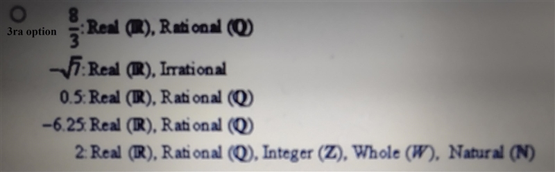 Classify each number by the subsets of the real numbers to which it belongs.-example-2