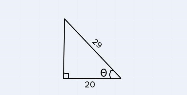 Suppose that cos(θ)=20/29 and 0≤θ≤π/2.Sketch a right triangle with an interior angle-example-1