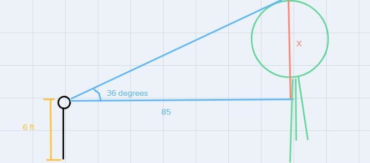 Fernando wants to find the height of an oak tree in his yard. If Fernando stands85 ft-example-1