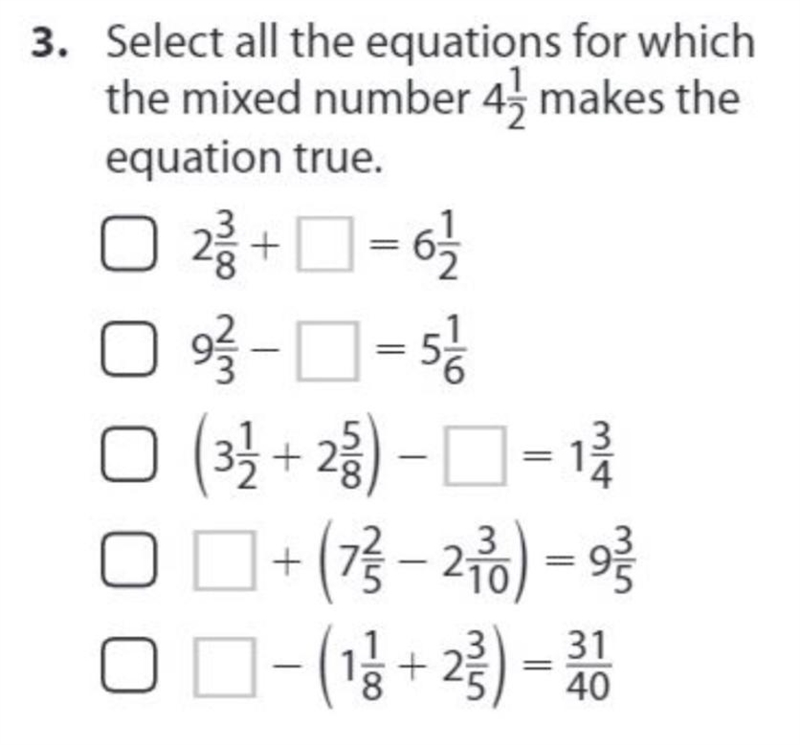 Select all the equations for whichthe mixed number 4 1/2; makes theequation true.-example-1