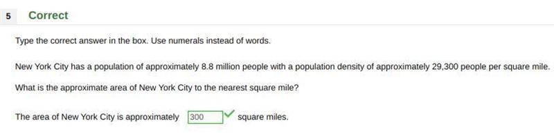 5 Type the correct answer in the box. Use numerals instead of words. New York City-example-1