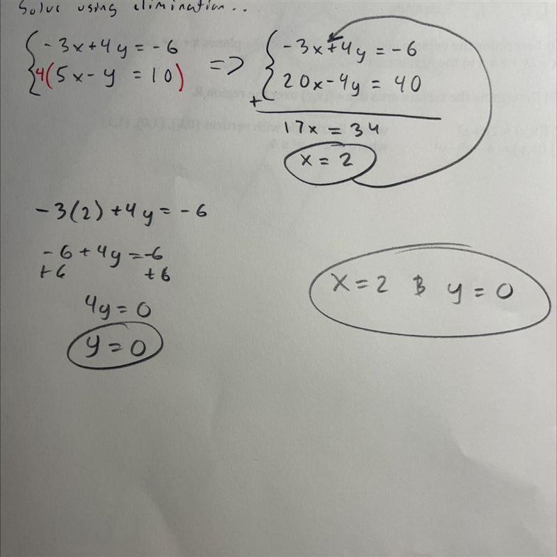 Use gauss-jordan elimination to solve the following linear system: -3x+4y=-6 5x-y-example-1