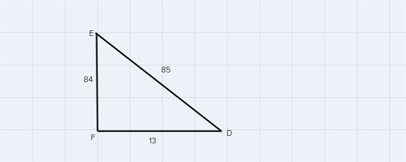 In ADEF, the measure of ZF=90°, FE = 84, ED = 85, and DF = 13. What ratiorepresents-example-1