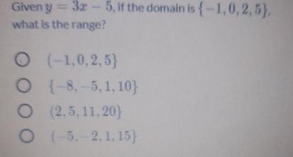 Given y = 32 5. if the domain is -1.0.2.53. what is the range?-example-1