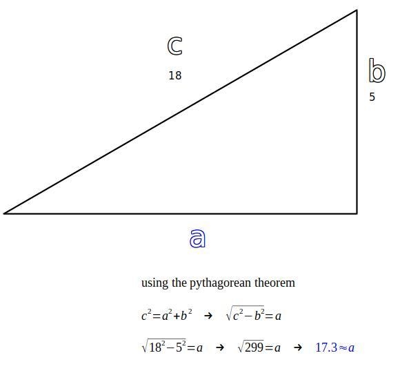 A right triangle has a leg of length 5 yards and a hypotenuse of length 18 yards. Find-example-1