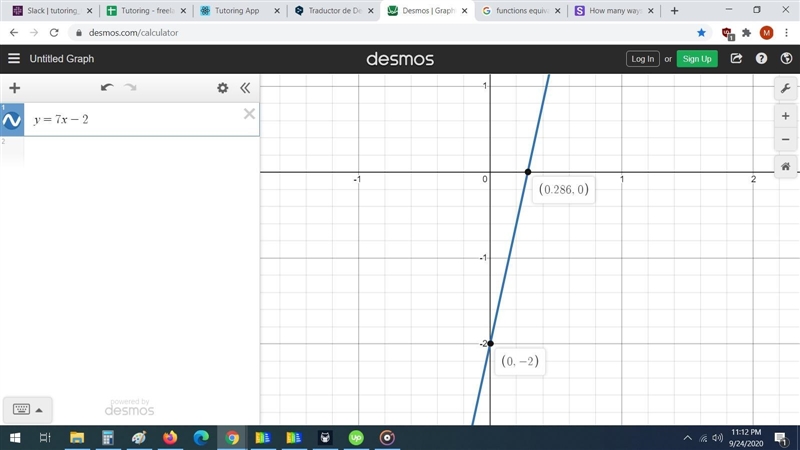 3) Given the equation of aline y = 7x -2, what couldthe graph of this line looklike-example-1