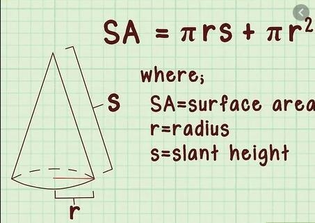 A glass lampshade is in the shape of a right circular cone with radius, r, and slant-example-1