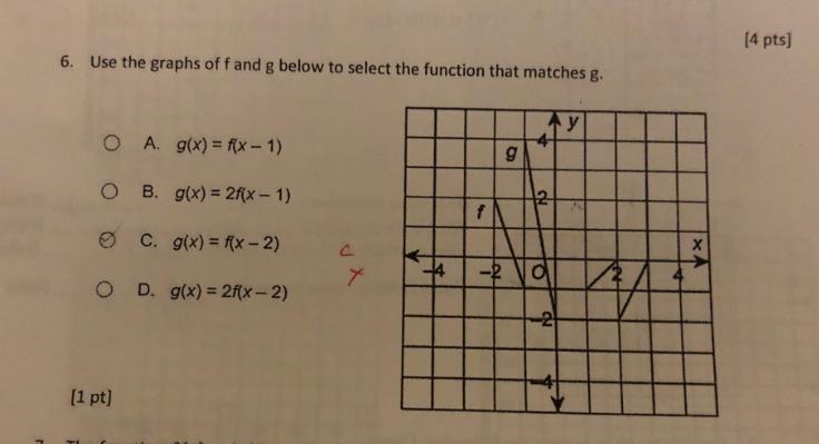 Use the graphs of f and g below to selection the function that matches g-example-1