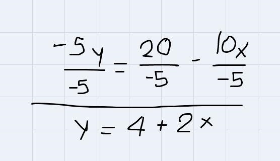 How do you convert 10x-5y=20 into slope intercept form and identify the slope and-example-2