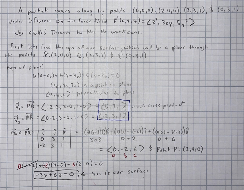 A particle moves along line segments from the origin to the points (2, 0, 0), (2, 3, 1), (0, 3, 1), and-example-1