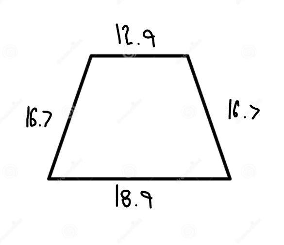 A trapezoid has sides of length 16.7 centimeters, 12.9 centimeters, 16.7 centimeters-example-1