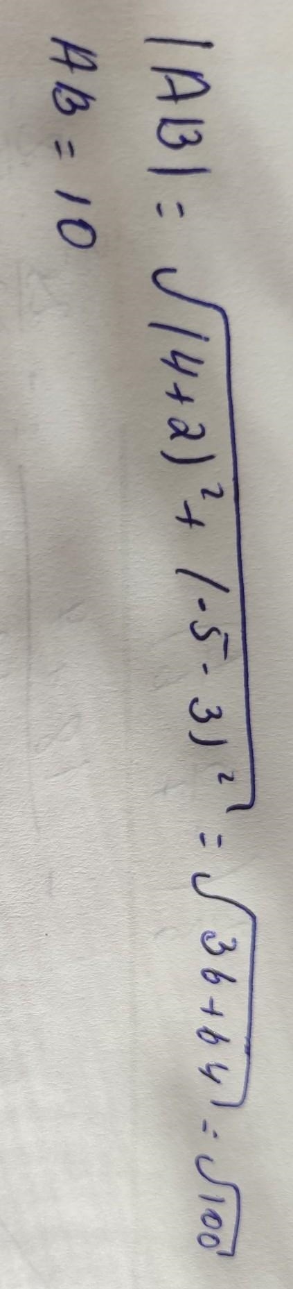 Find the length of segment AB where A is (-2,3) and B is (4,-5)-example-1