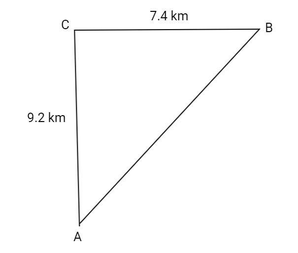 A pedestrian walks 7.4 kilometers west and then 9.2 kilometers south. What is the-example-1