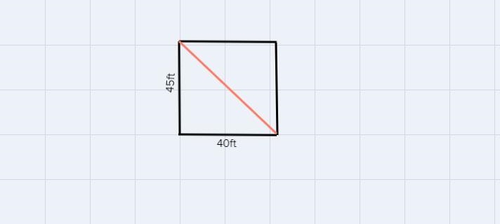 The dimensions of a room are 45 ft by 40 ft, respectively. Find the length across-example-1