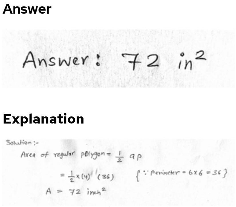 Find the area of a regular polygon with 6 sides that has a side length of 6 inches-example-1