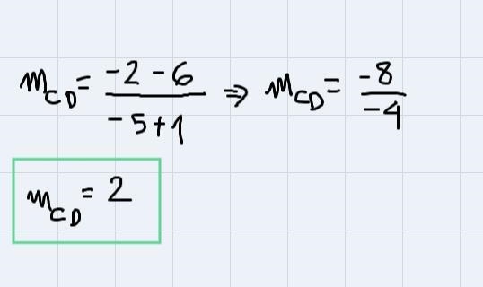 1. A(-9,-12), B(-2,2), C(-1,6), D(-5,-2)Slope ofABSlope ofCDLine Typeparallel,perpendicular-example-2