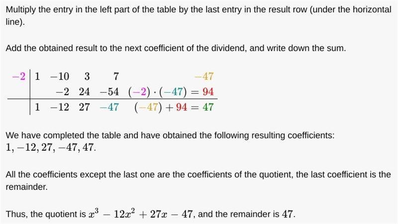 Use synthetic division to find the result when x4−10x3+3x2+7x−47 is divided by x+2. Write-example-1