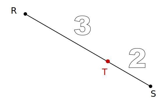 RS has endpoints R(-11, 10) and S(-6, -5). Point T divides RS such that ST:TR is 2:3. What-example-1