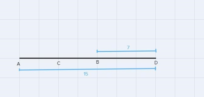 Point C is the midpoint of AB and point B is between points A and D. If AD = 15 and-example-1