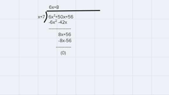 Use long division to divide. Specify the quotient and the remainder.(6x2 + 50x + 56) ÷ (x-example-1