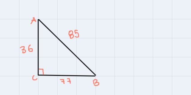 In Abc , the measure of ZC=90°, CB = 77, AC = 36, and BA = 85. What is the valueof-example-1