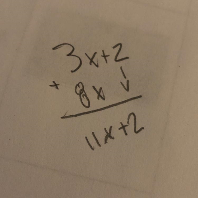 Find the sum of 3x + 2 and 8x-example-1