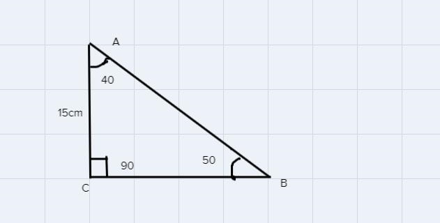 Given ABC is a right triangle with right angle C AC = 15 centimeters and mA = 40 What-example-1