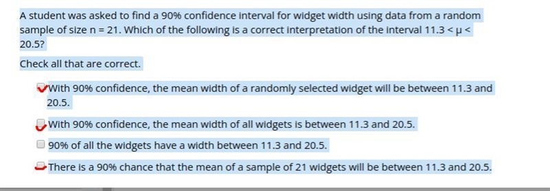 A student was asked to find a 90% confidence interval for widget width using data-example-1