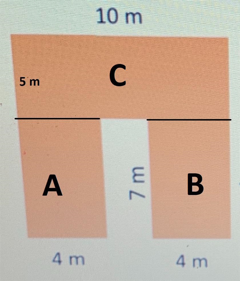 _____10 m_____ | ____ | | | | | 12 m | | 7m | | |____| |____| 4 m 4 m The area of-example-1