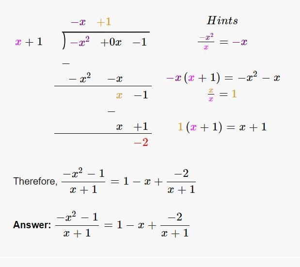 Use long division to divide. Specify the quotient and the remainder.(−x2 − 1) ÷ (x-example-1