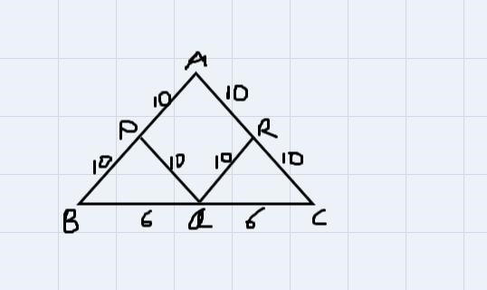 In triangle ABC, AB = AC = 20 and BC = 12 If PQ ||AC and RQ||AB, then the perimeter-example-1