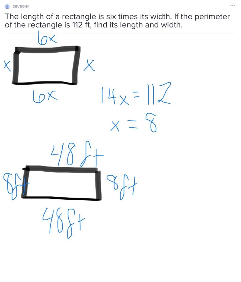 The length of a rectangle is six times its width. If the perimeter of the rectangle-example-1